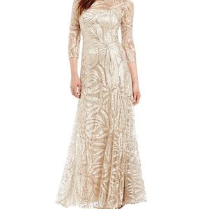 TAHARI A LINE GOWN CHAMPAGNE GOLD SZ 8 - NEW